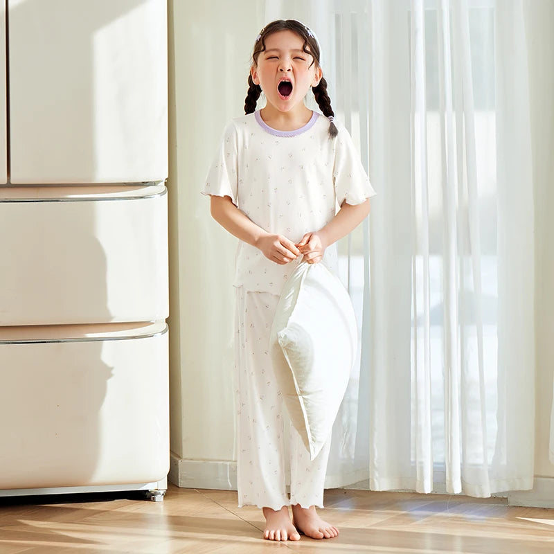 Pyjama Enfant Fille – Ensemble Coton Extensible Col Rond