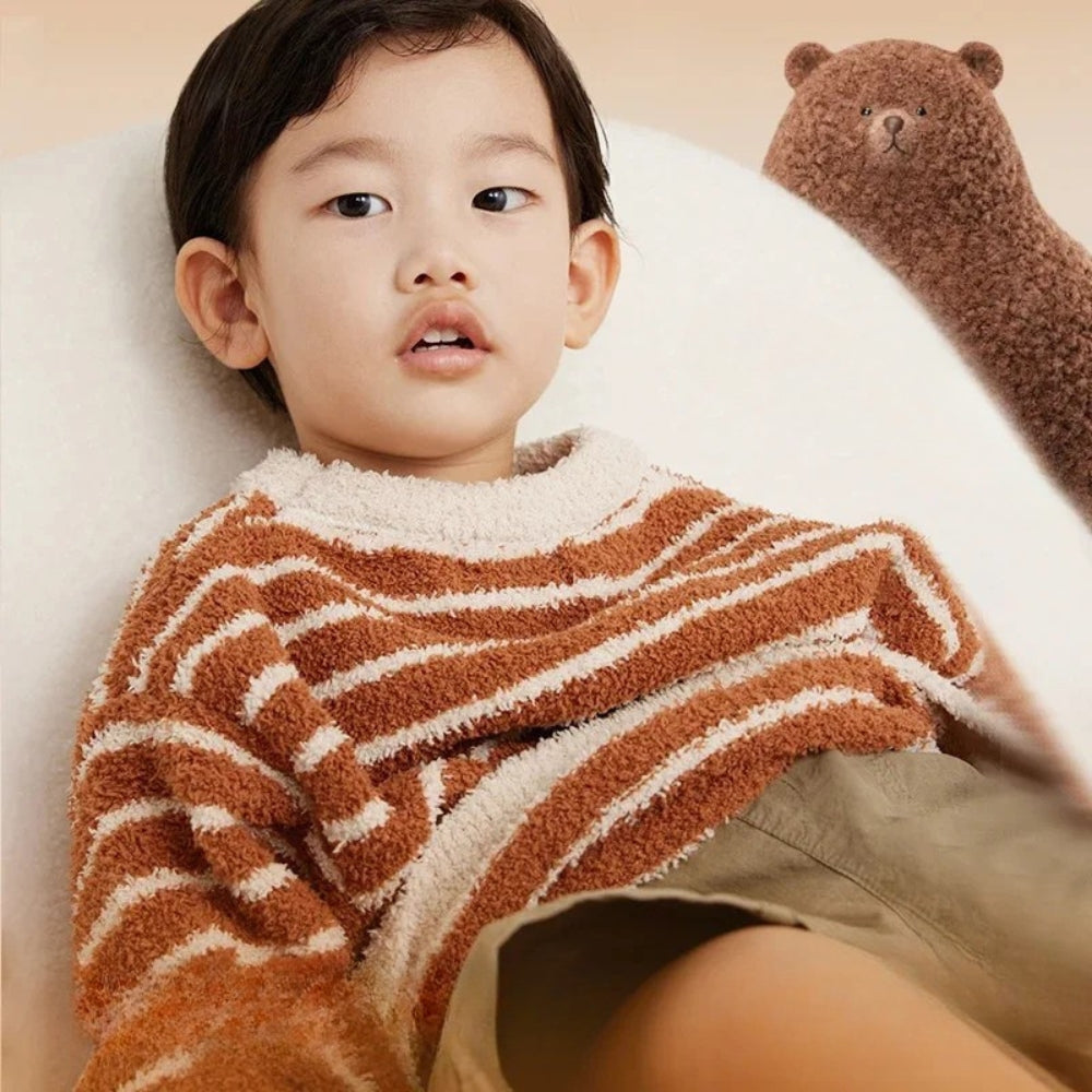 Pyjama Enfant Hiver Rayé – Ensemble 2 Pièces Chaud et Confortable