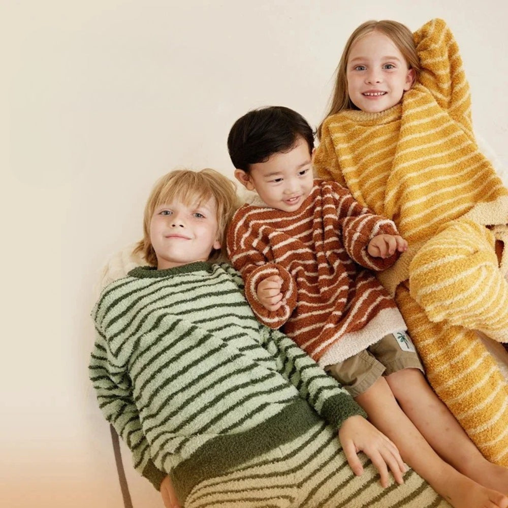 Pyjama Enfant Hiver Rayé – Ensemble 2 Pièces Chaud et Confortable