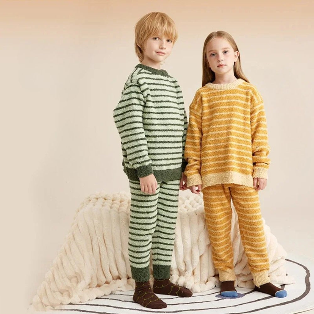 Pyjama Enfant Hiver Rayé – Ensemble 2 Pièces Chaud et Confortable