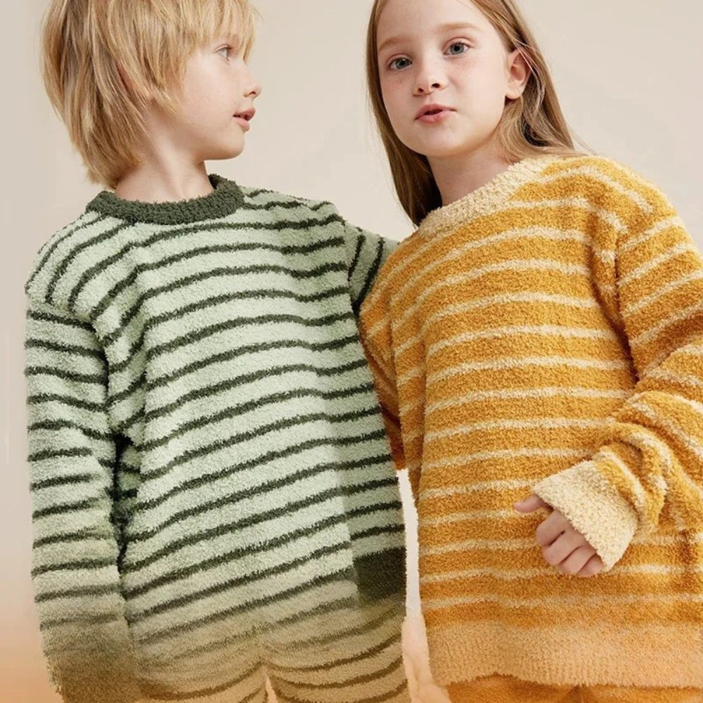 Pyjama Enfant Hiver Rayé – Ensemble 2 Pièces Chaud et Confortable