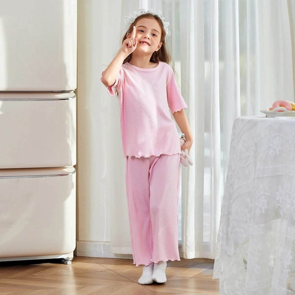 Pyjama Enfant Fille – Ensemble Coton Extensible Col Rond