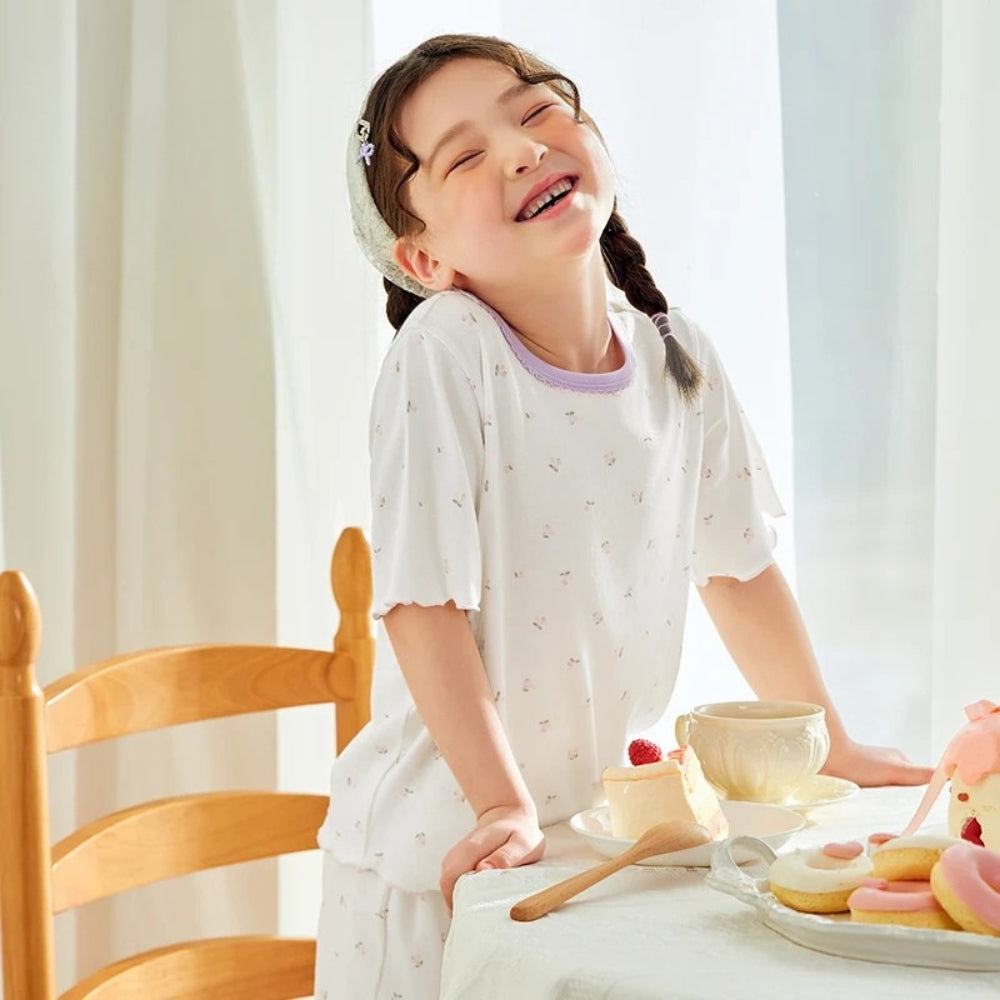 Pyjama Enfant Fille – Ensemble Coton Extensible Col Rond