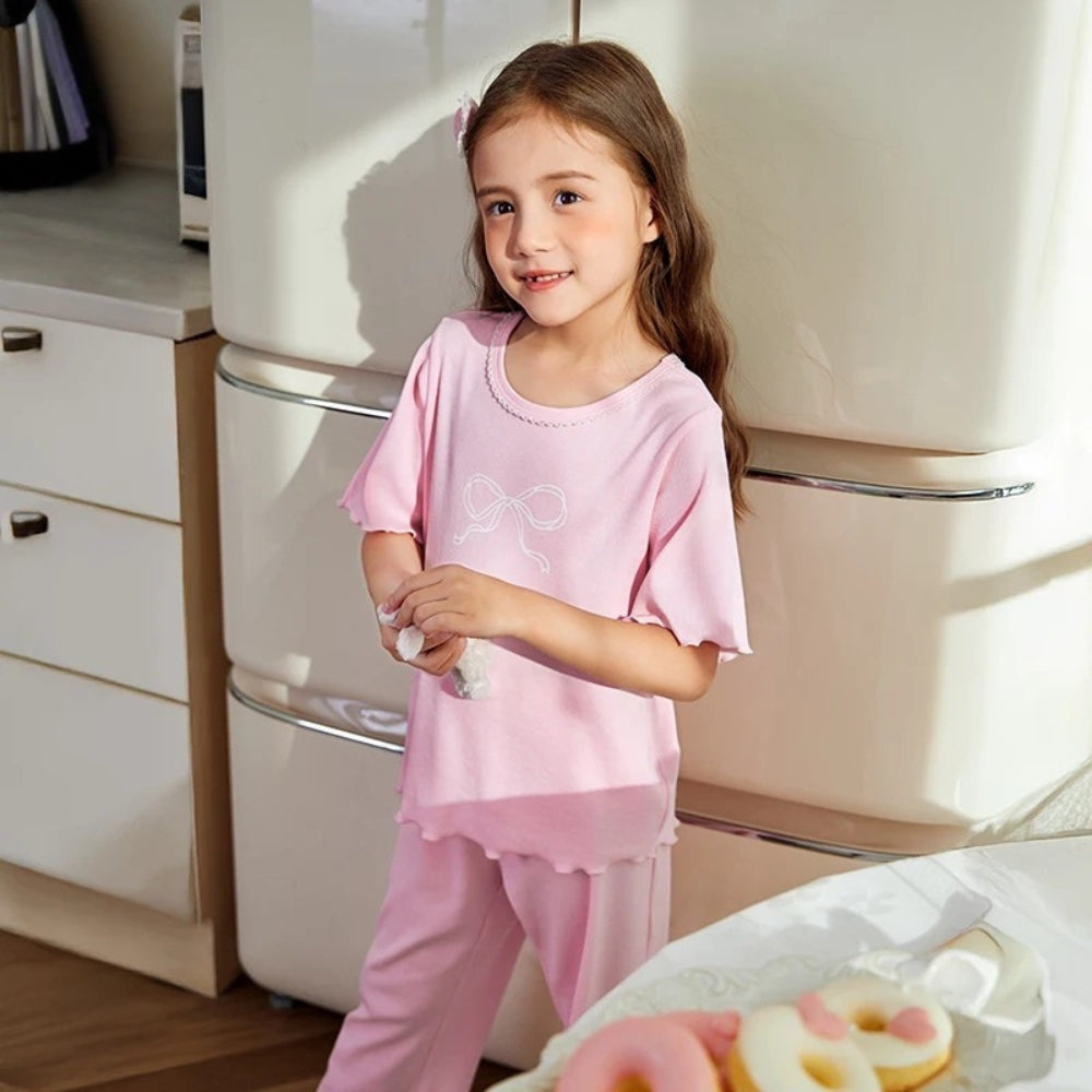 Pyjama Enfant Fille – Ensemble Coton Extensible Col Rond