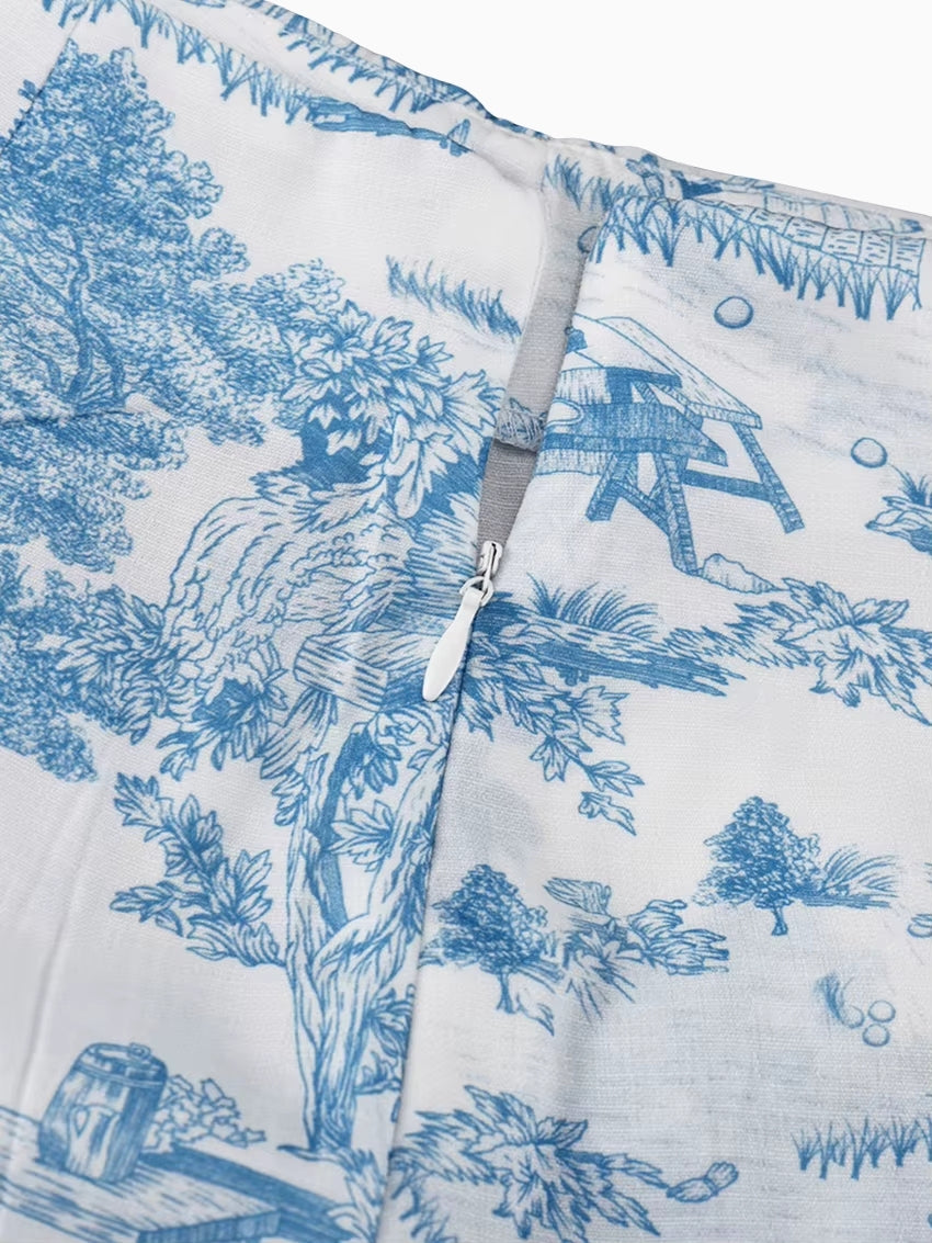 Ensemble Pyjama Femme Imprimé Bleu – Chemise, Top Triangle & Short 3 Pièces