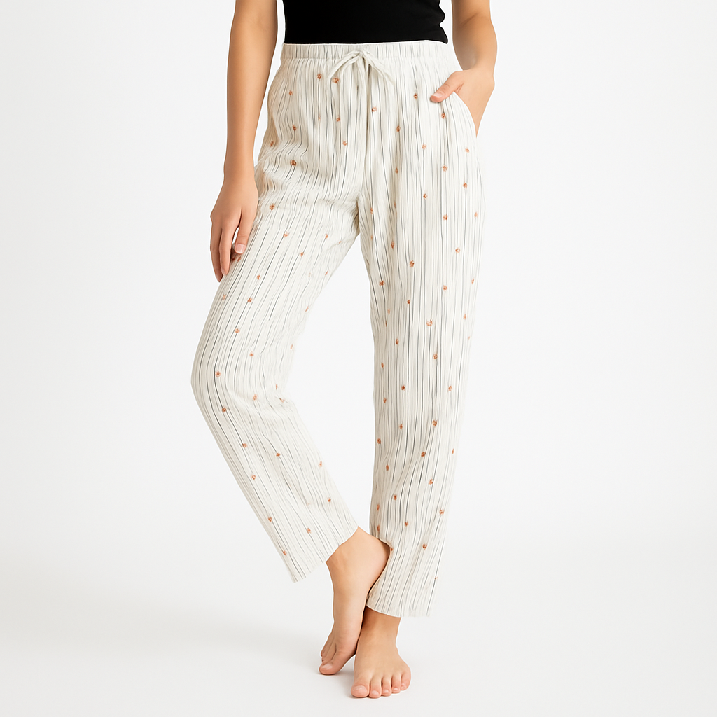 Pantalon Pyjama Femme Floral Coton  – Taille Élastique Confort