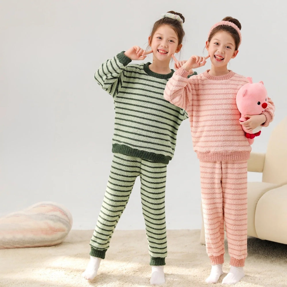 Pyjama Enfant Hiver Rayé – Ensemble 2 Pièces Chaud et Confortable