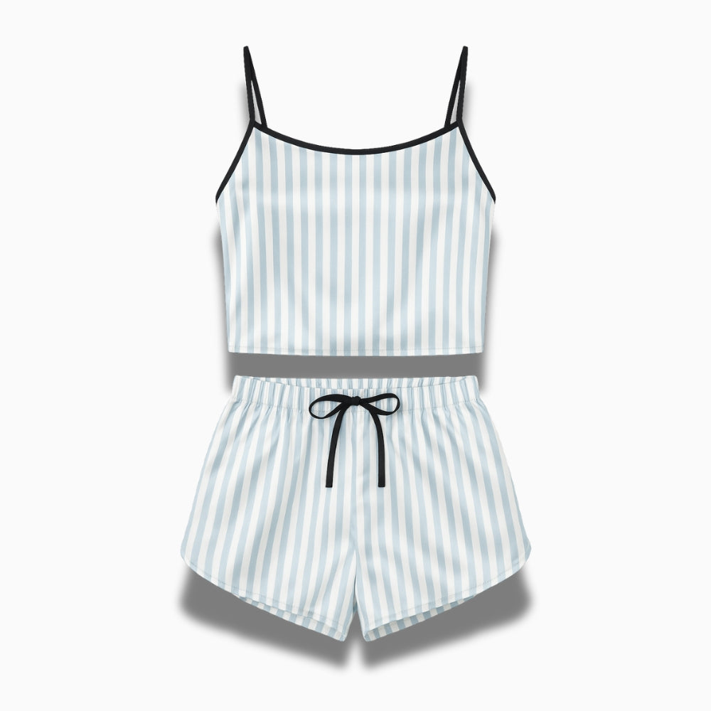 Pyjama Court Femme – Ensemble 2 Pièces Rayé Rose avec Top à Bretelles Spaghetti et Short Léger Confortable