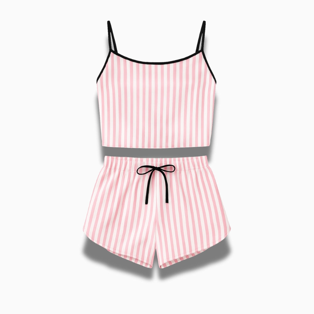Pyjama Court Femme – Ensemble 2 Pièces Rayé Rose avec Top à Bretelles Spaghetti et Short Léger Confortable