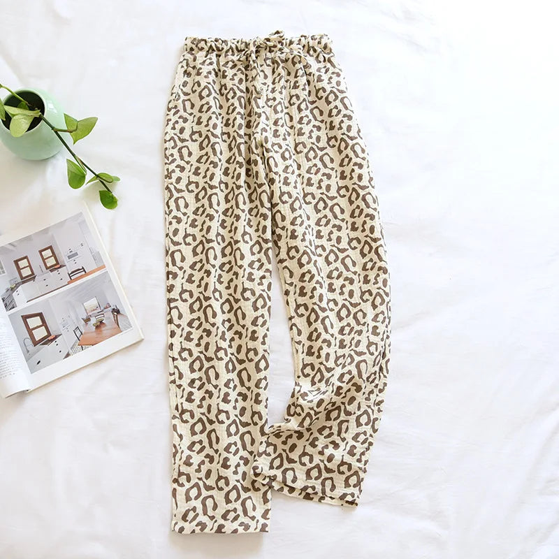 Pyjama Femme Coton Léopard – Pantalon Long à Cordon, Coupe Ample