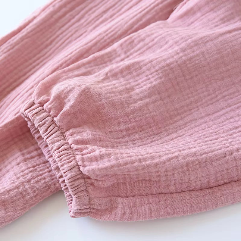 Pantalon Pyjama Femme Coton Crêpe – Taille à Cordon, Coupe Fluide