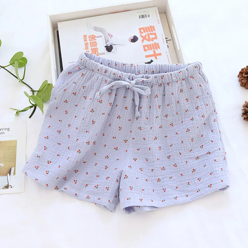 Short Pyjama Femme – Coton Crépon Léger Taille Élastique