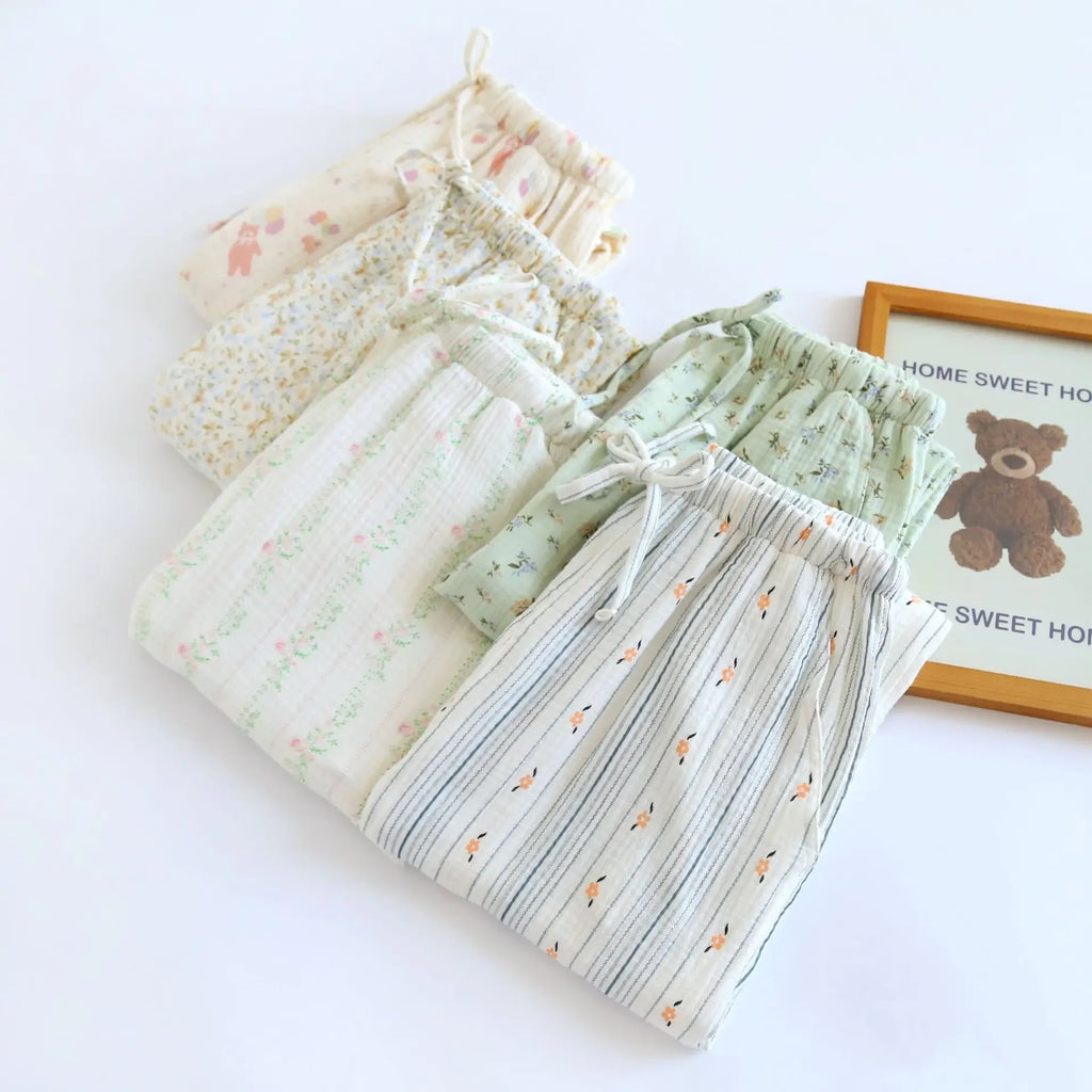 Pantalon Pyjama Femme Floral Coton  – Taille Élastique Confort