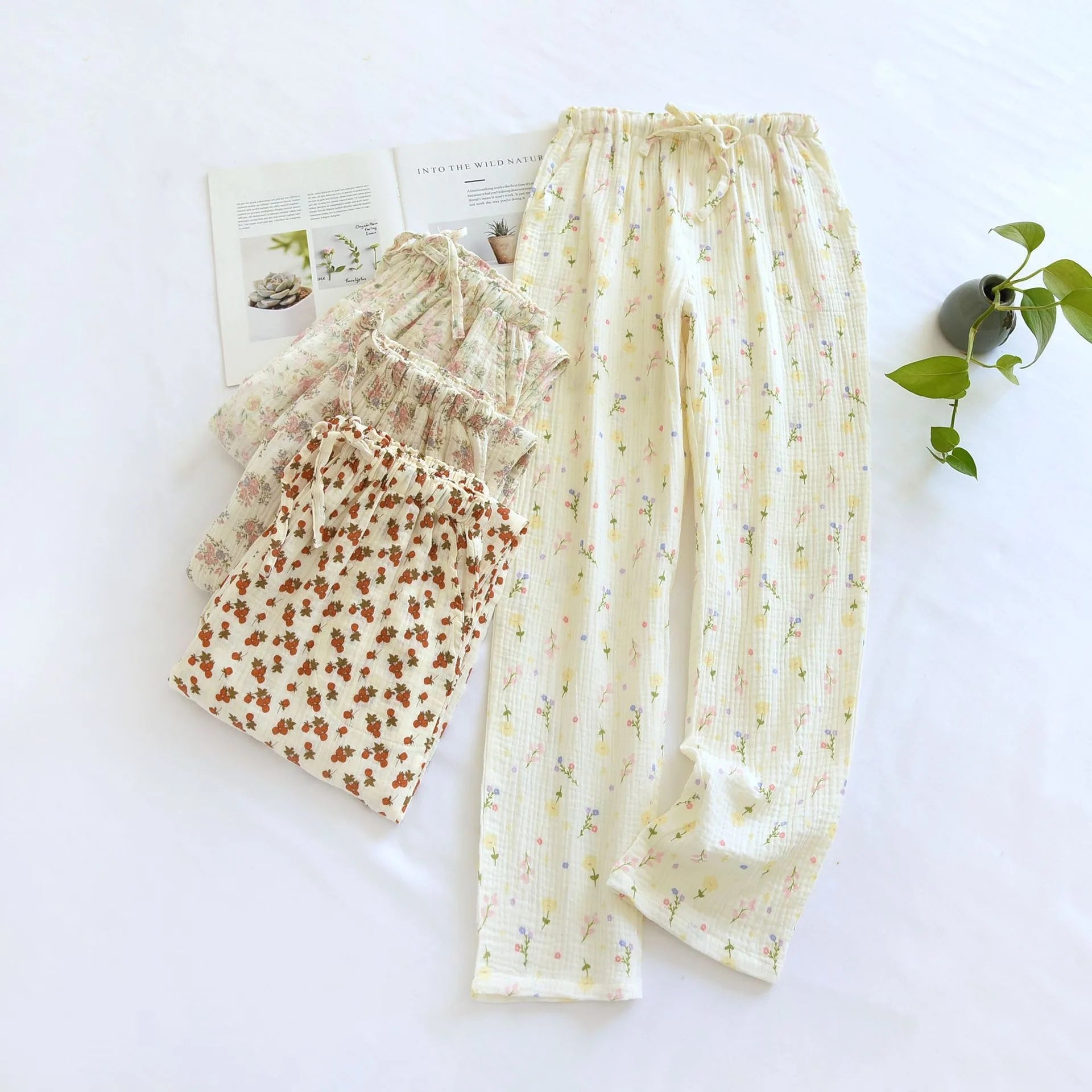 Pantalon Pyjama Femme Coton – Taille Élastique, Imprimé Floral
