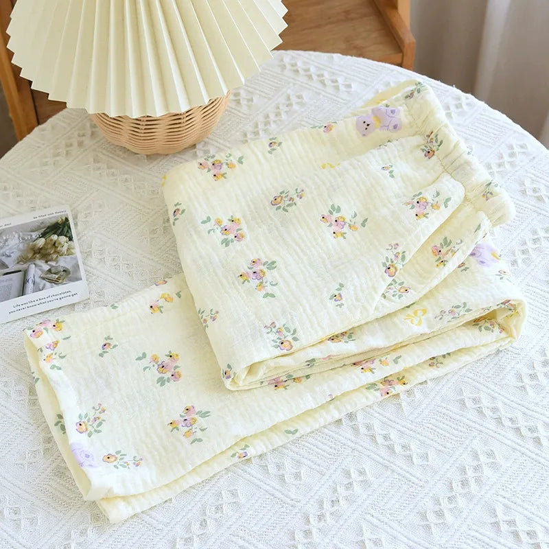 Pantalon Pyjama Femme Floral Coton  – Taille Élastique Confort