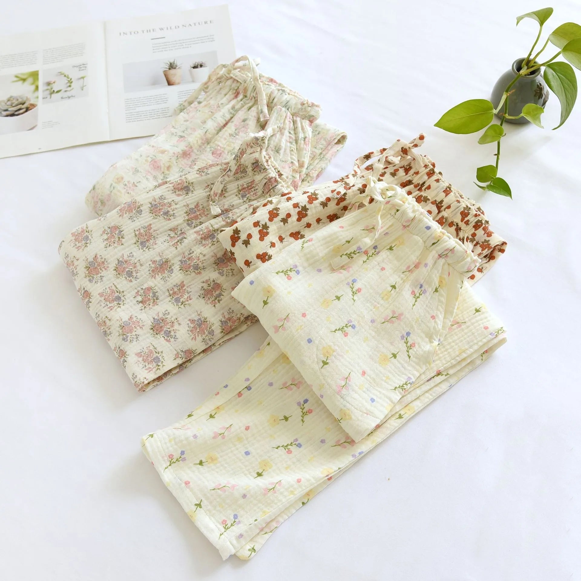 Pantalon Pyjama Femme Coton – Taille Élastique, Imprimé Floral