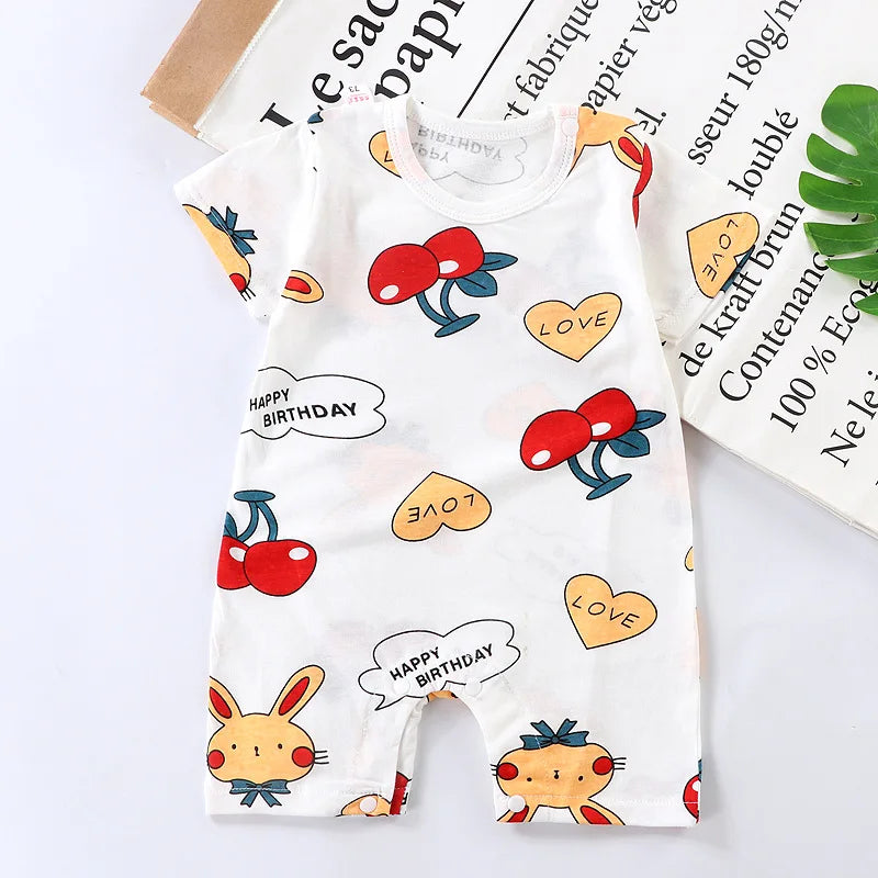 Pyjama Enfant Coton – Barboteuse Courte Boutonnée, Style Cartoon