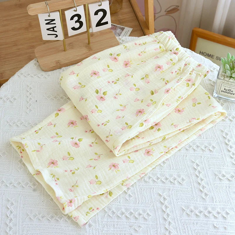 Pantalon Pyjama Femme Floral Coton  – Taille Élastique Confort