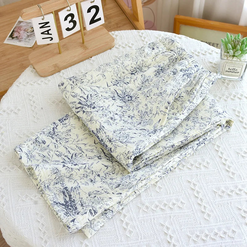 Pantalon Pyjama Femme Floral Coton  – Taille Élastique Confort