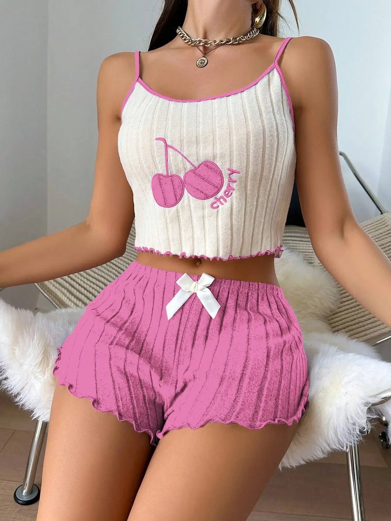 Pyjama Femme Imprimé Cartoon – Débardeur Sans Manches et Short Confort