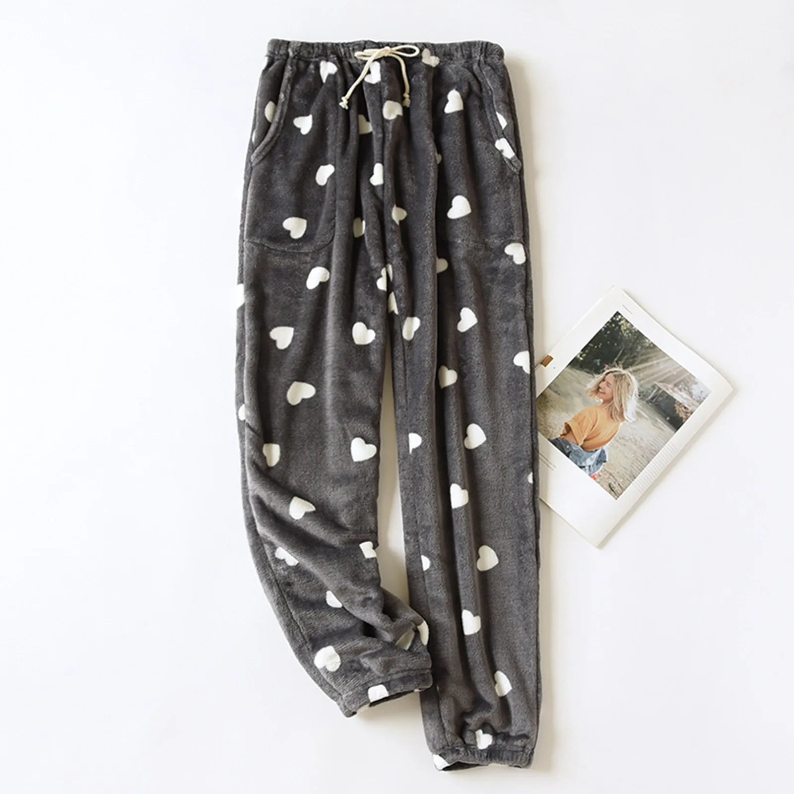 Pantalon Pyjama Femme Polaire Chaud – Taille Élastique & Poches