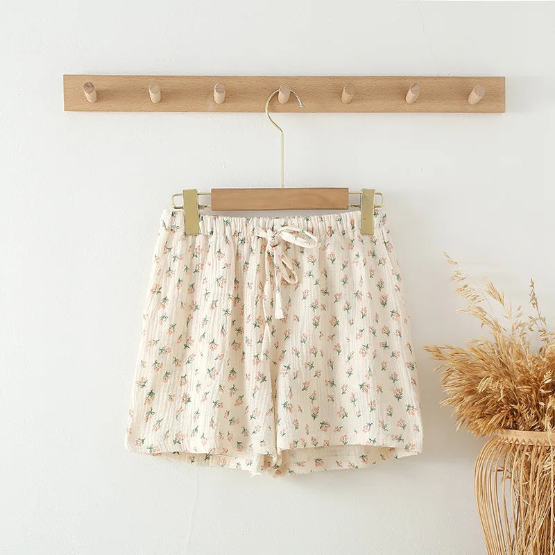 Short de Pyjama Femme Coton – Floral Sporty Été, Taille Élastique