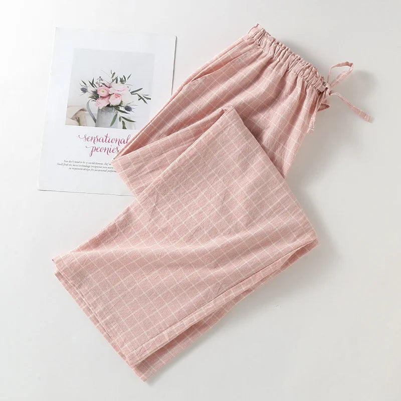 Pantalon Pyjama Femme en Coton à Carreaux – Taille Élastique, Coupe Droite
