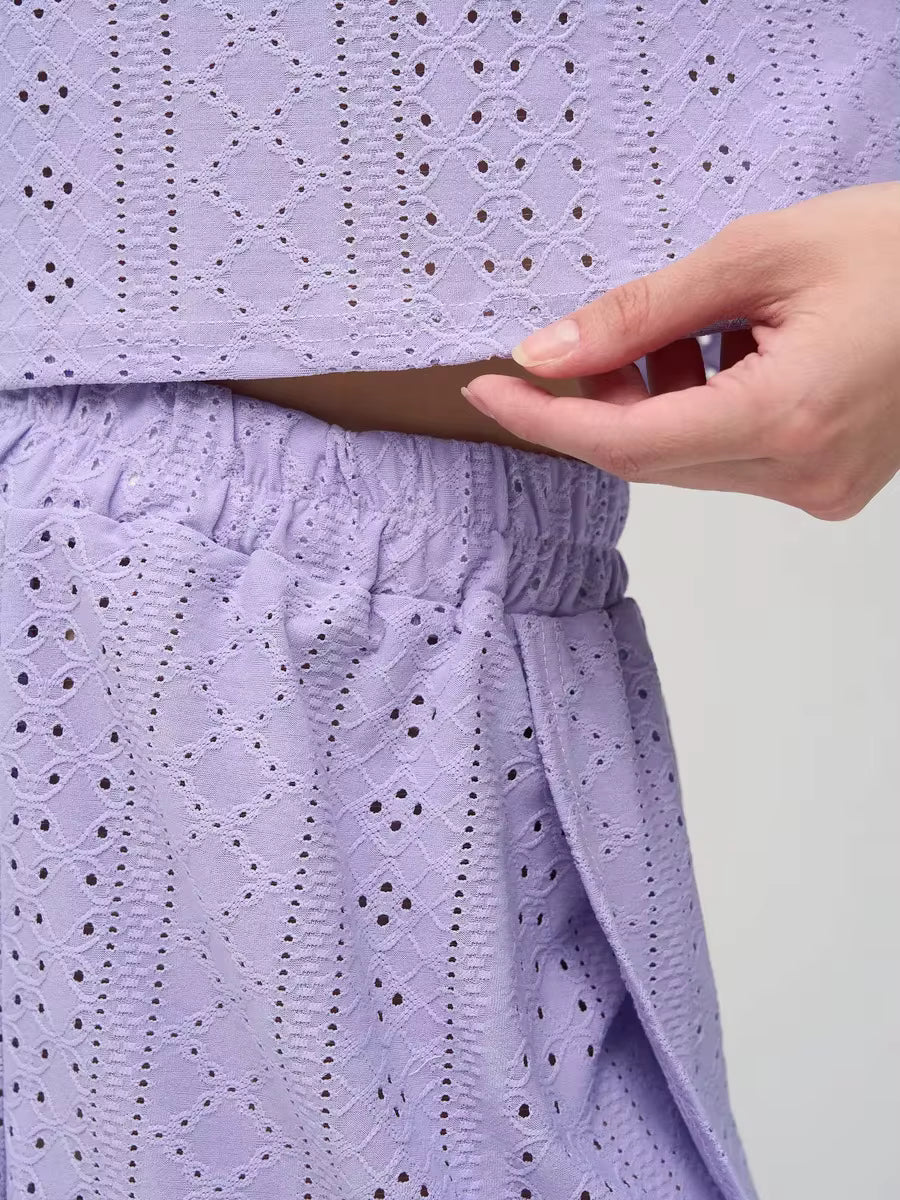 Ensemble Pyjama Femme Ajouré – Haut Court & Short Confort