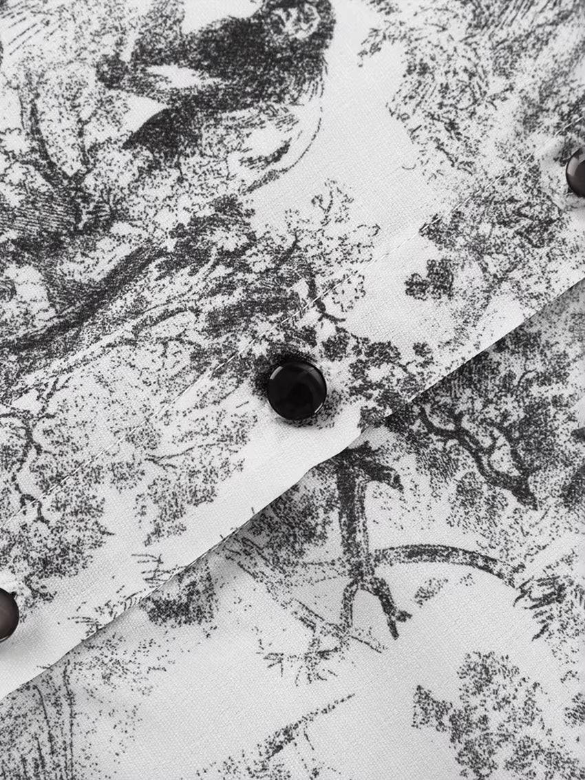 Ensemble Pyjama Femme Imprimé Bleu/Gris – Chemise & Pantalon Fluide