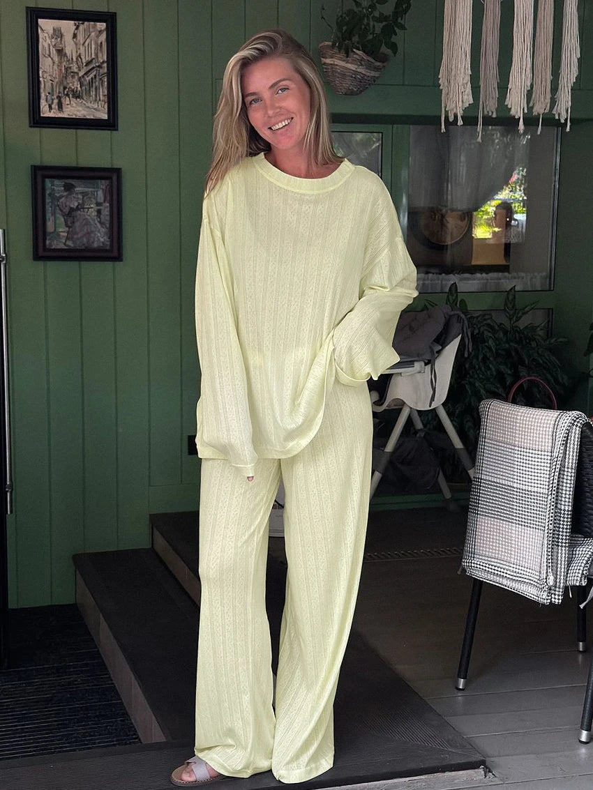 Pyjama Femme Ample – Haut Manches Longues & Pantalon Fluide