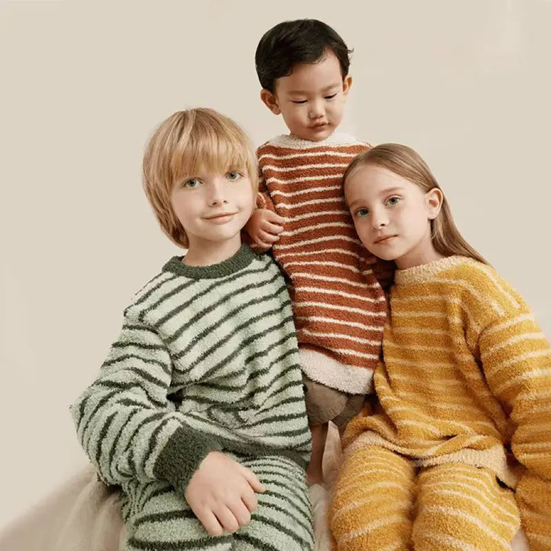 Pyjama Enfant Hiver Rayé – Ensemble 2 Pièces Chaud et Confortable