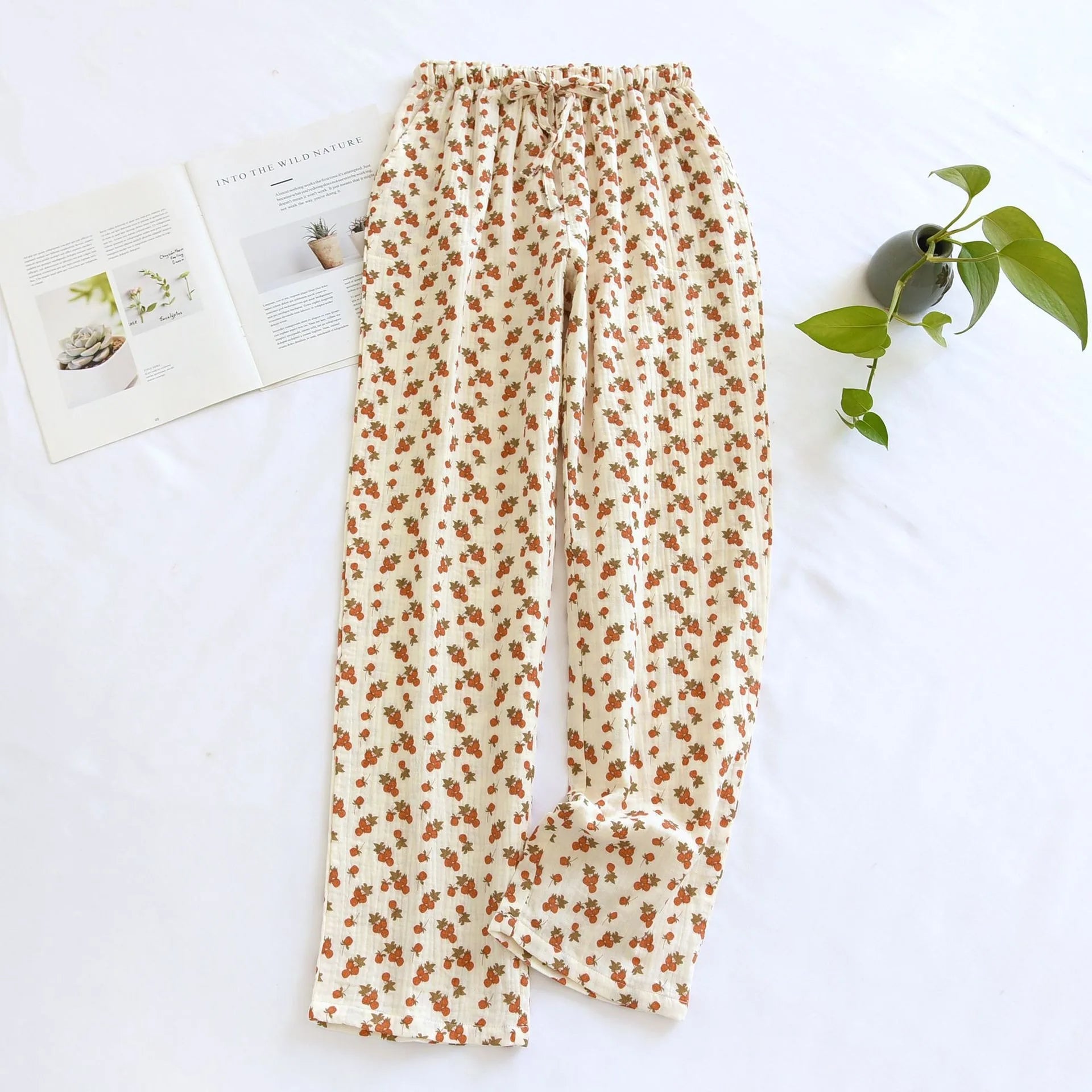 Pantalon Pyjama Femme Coton – Taille Élastique, Imprimé Floral