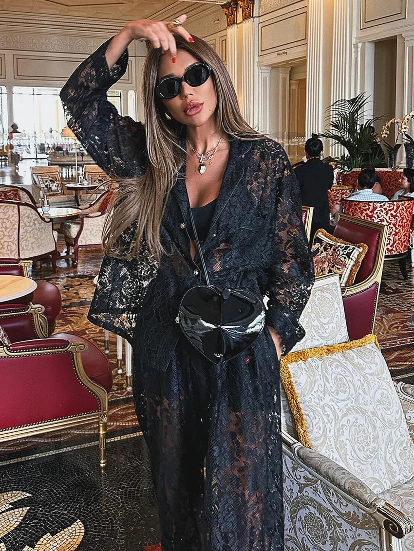 Pyjama Femme Brocart Chic – Ensemble 2 Pièces Col Rabattu & Pantalon Large