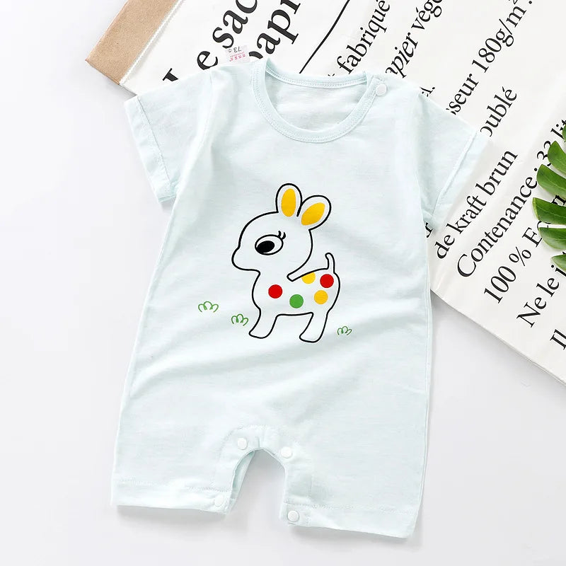 Pyjama Enfant Coton – Barboteuse Courte Boutonnée, Style Cartoon