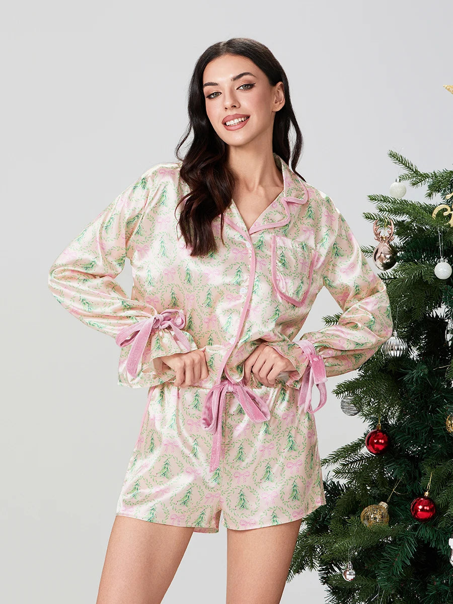 Ensemble Pyjama Femme Noël – Chemise Boutonnée & Short Festif