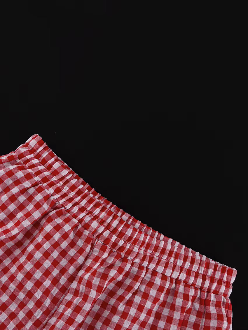 Pyjama Femme Carreaux Rouges – Ensemble Chemise à Revers & Pantalon Ample