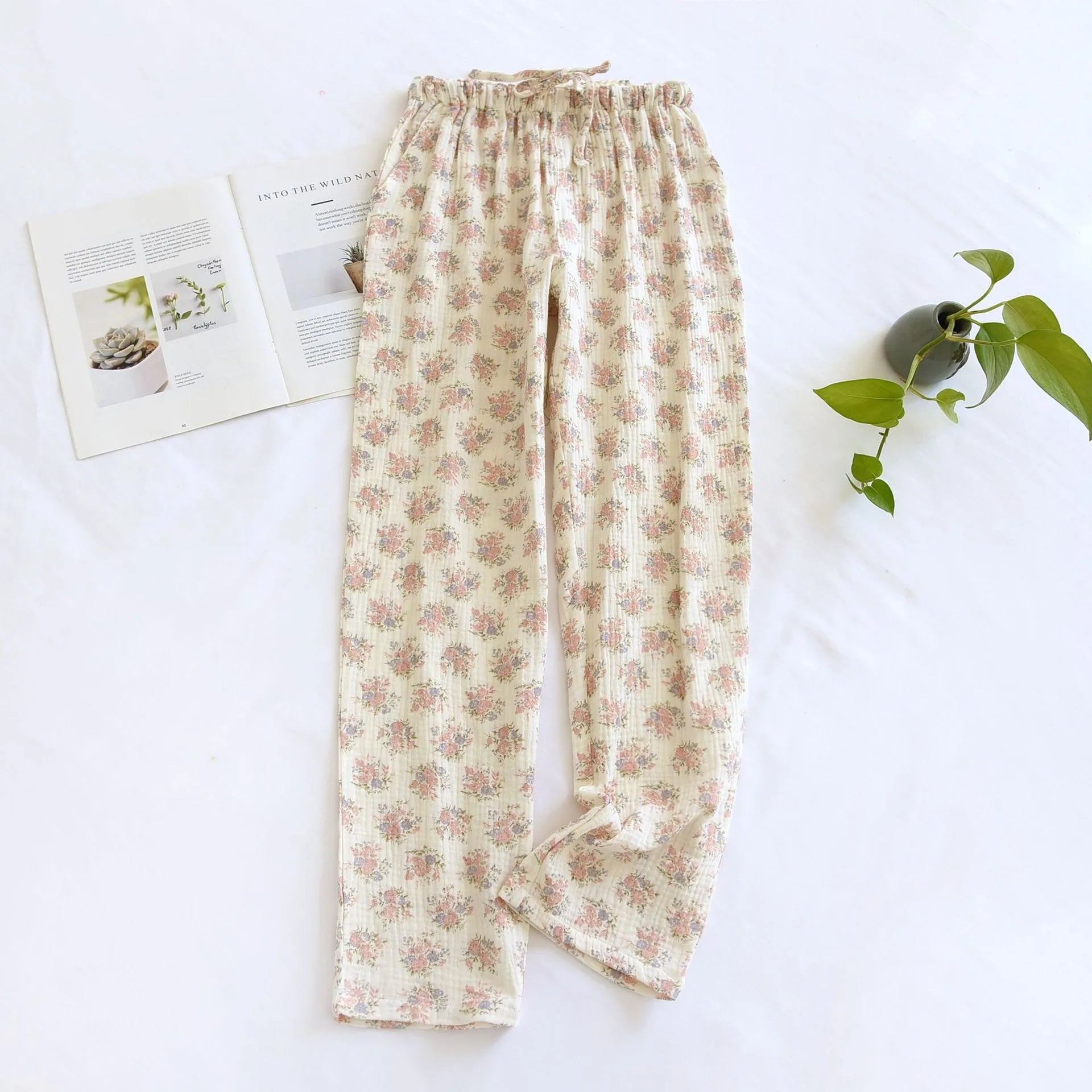 Pantalon Pyjama Femme Coton – Taille Élastique, Imprimé Floral