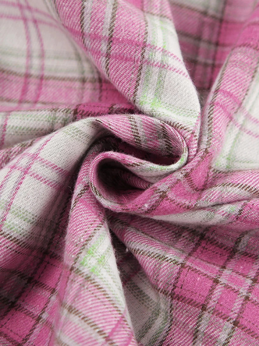 Pyjama Femme Carreaux Rose – Ensemble Hiver à Carreaux Coton & Polyester