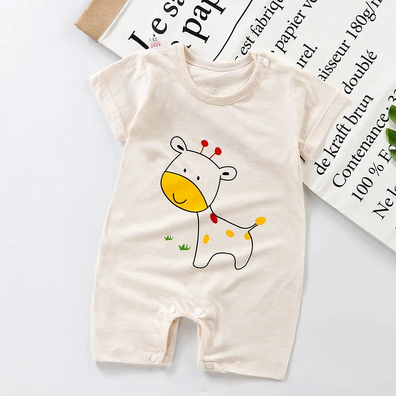 Pyjama Enfant Coton – Barboteuse Courte Boutonnée, Style Cartoon