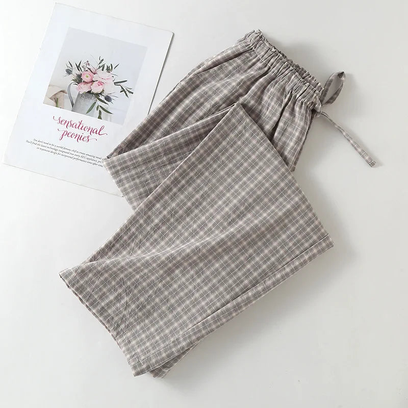 Pantalon Pyjama Femme en Coton à Carreaux – Taille Élastique, Coupe Droite