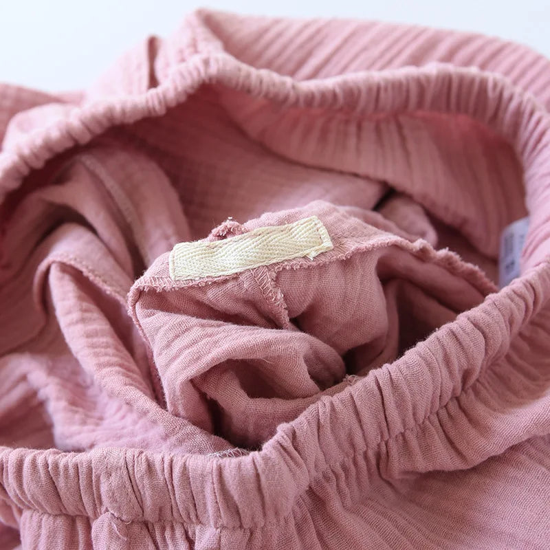 Pantalon Pyjama Femme Coton Crêpe – Taille à Cordon, Coupe Fluide