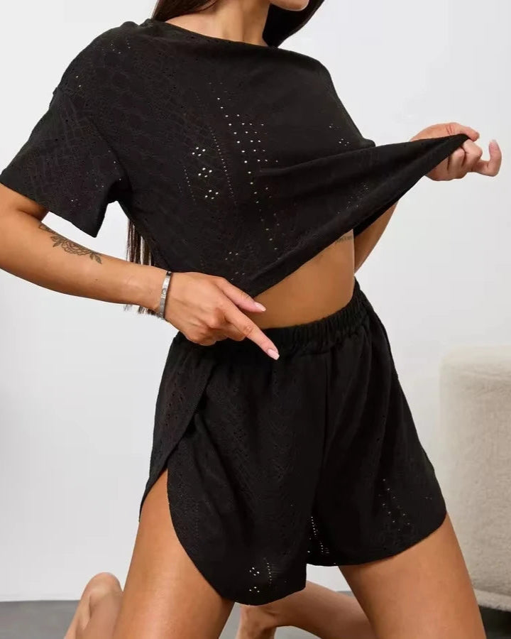 Ensemble Pyjama Femme Ajouré – Haut Court & Short Confort