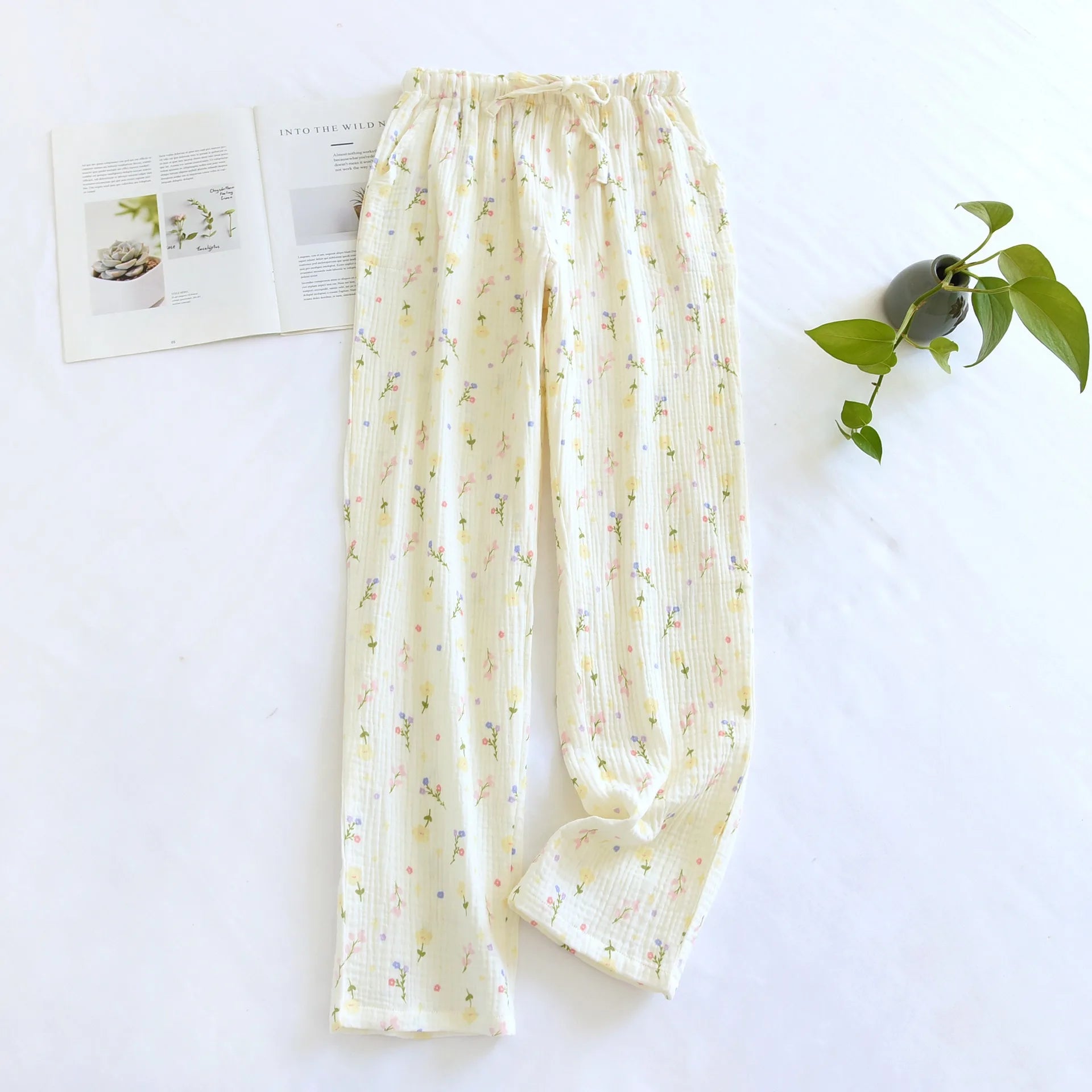 Pantalon Pyjama Femme Coton – Taille Élastique, Imprimé Floral