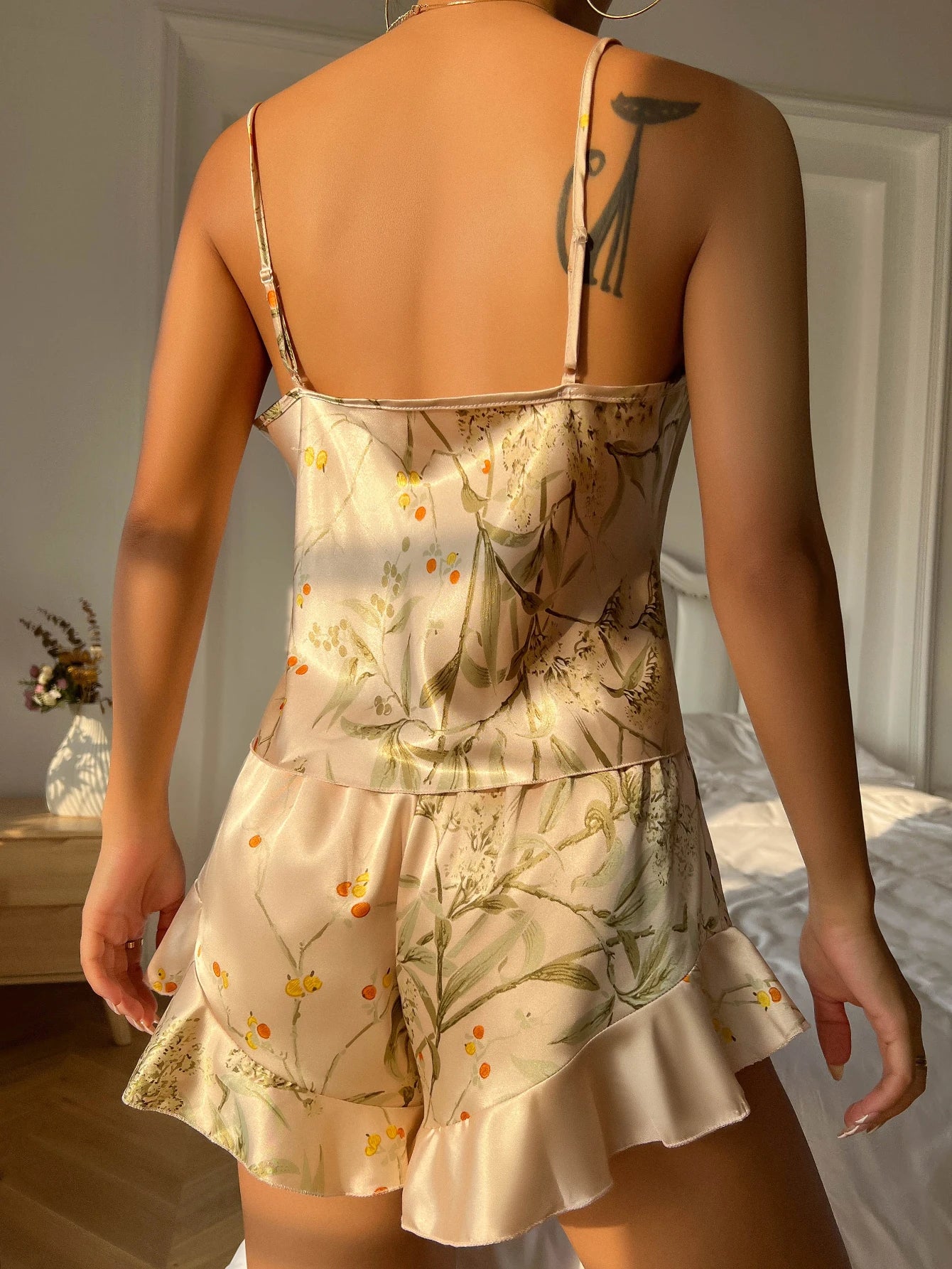 Ensemble Pyjama Femme – Bretelles Spaghetti & Short Imprimé