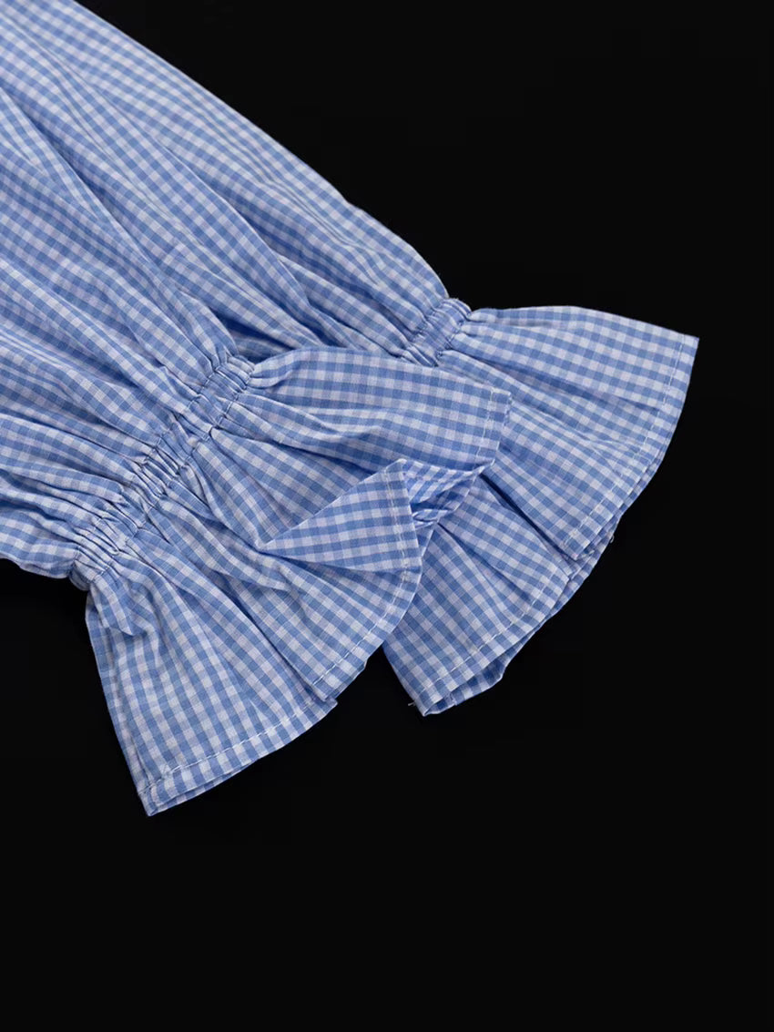 Pyjama Femme Coton Rayé Bleu – Ensemble 2 Pièces à Volants