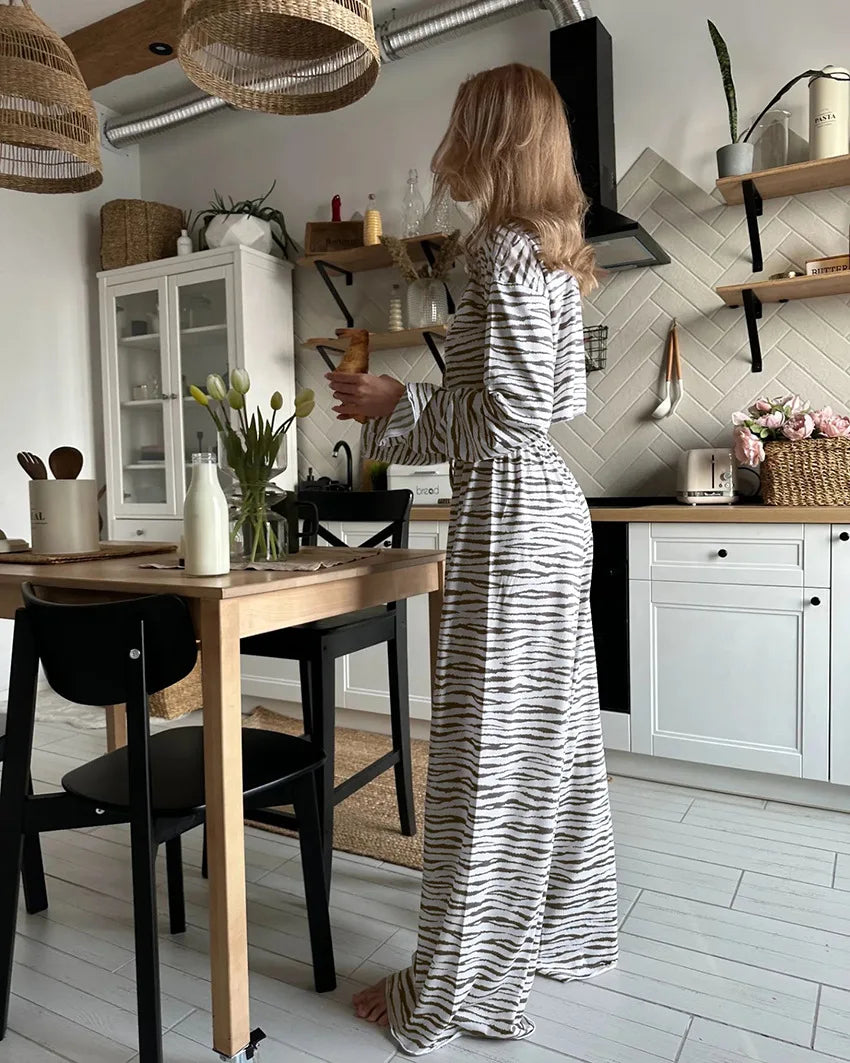 Ensemble Pyjama Femme Automne – Manches Longues & Pantalon Uni Élégant