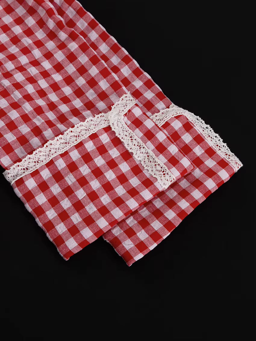 Pyjama Femme Carreaux Rouges – Ensemble Chemise à Revers & Pantalon Ample