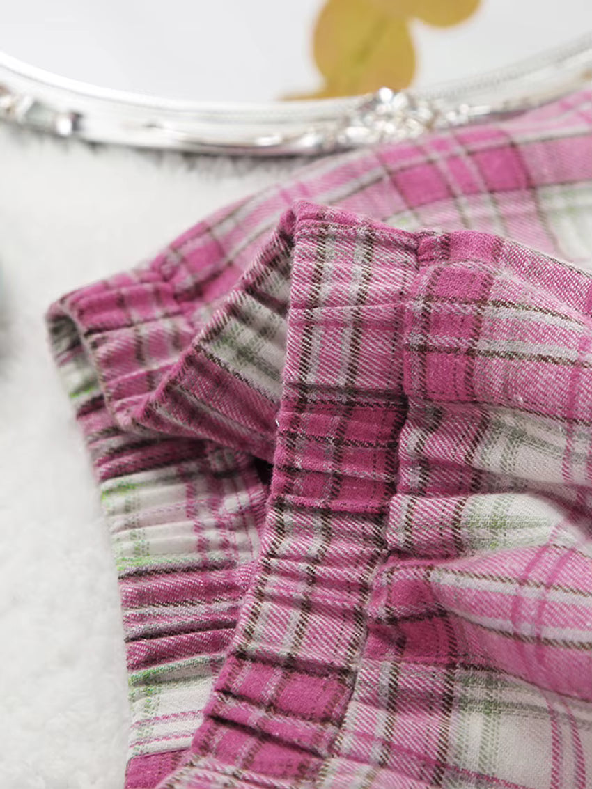 Pyjama Femme Carreaux Rose – Ensemble Hiver à Carreaux Coton & Polyester