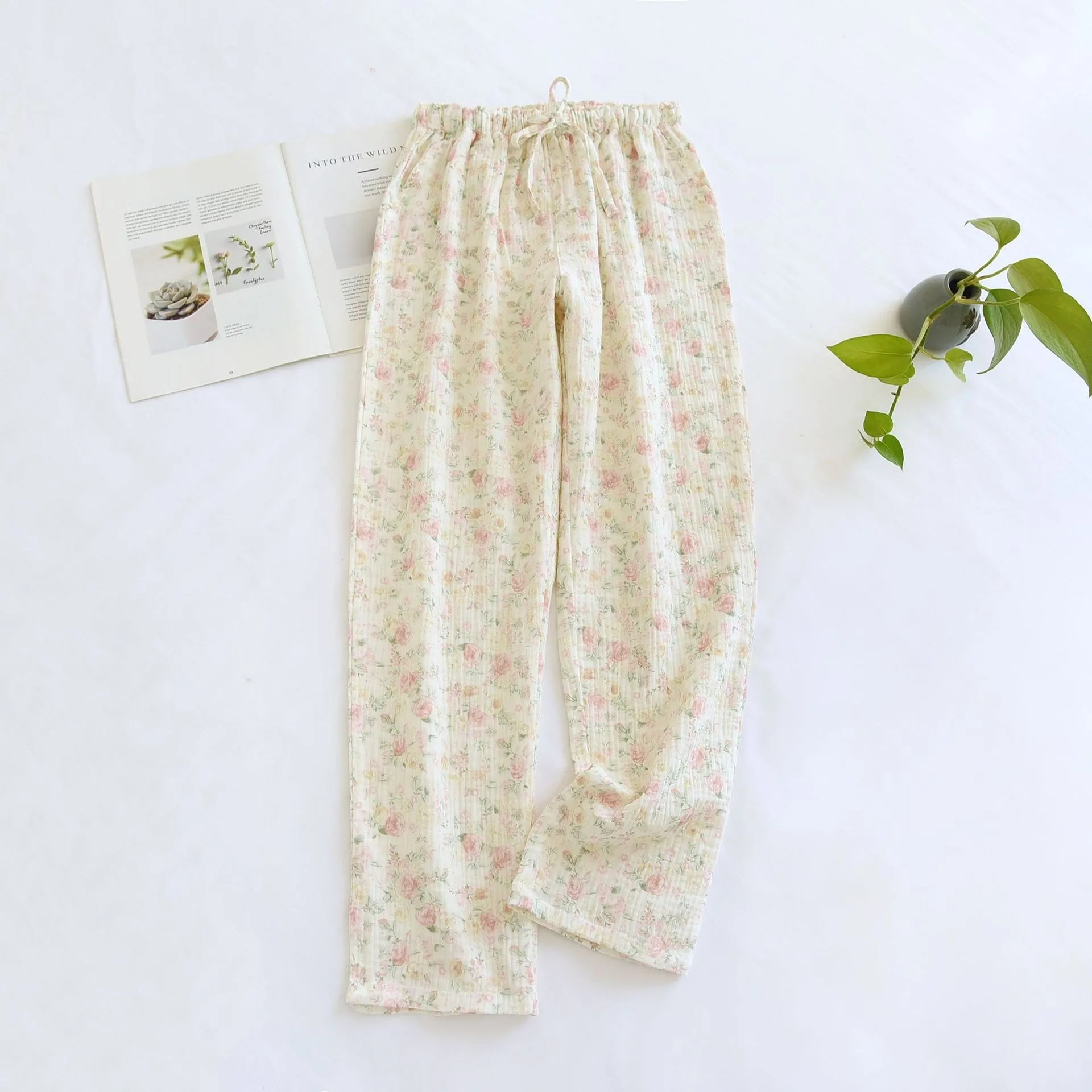 Pantalon Pyjama Femme Coton – Taille Élastique, Imprimé Floral
