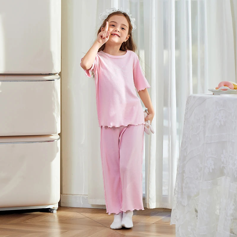 Pyjama Enfant Fille – Ensemble Coton Extensible Col Rond